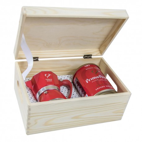 Woodcase Geschenk-Packung  Espressokocher Top Moka 3 Cups & Caffe Desiderio in der Holzbox