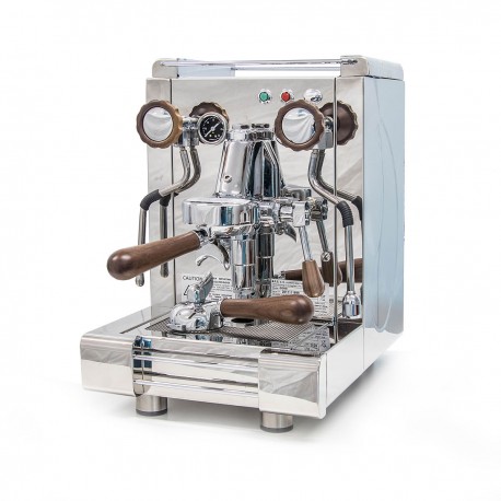 BFC GIOVE Espressomaschine 1 Gr. Levetta Edelstahl mit Siebträgergriffe und Knebel aus Nussbaum-Holz / Barista Maschine