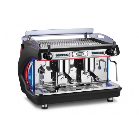 Royal Synchro T2 Siebträger Espresso-Maschine, 2 Gruppen, Elektronik mit LED-Arbeitsflächen-Beleuchtung und erhöhte Brühgruppen